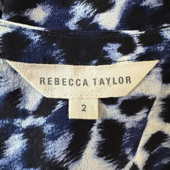 Rebecca Taylor size 2 blue leopard print silk blouse long sleeves - Picture 5 of 9